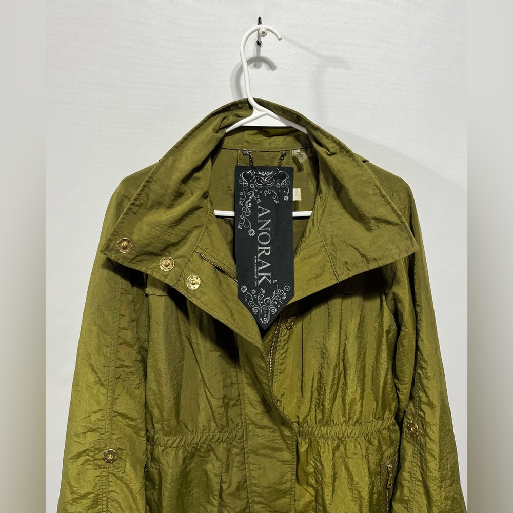 ANORAK Jacket With‎ Hidden Hood In Moss Green Women’s Size XS - Picture 6 of 7